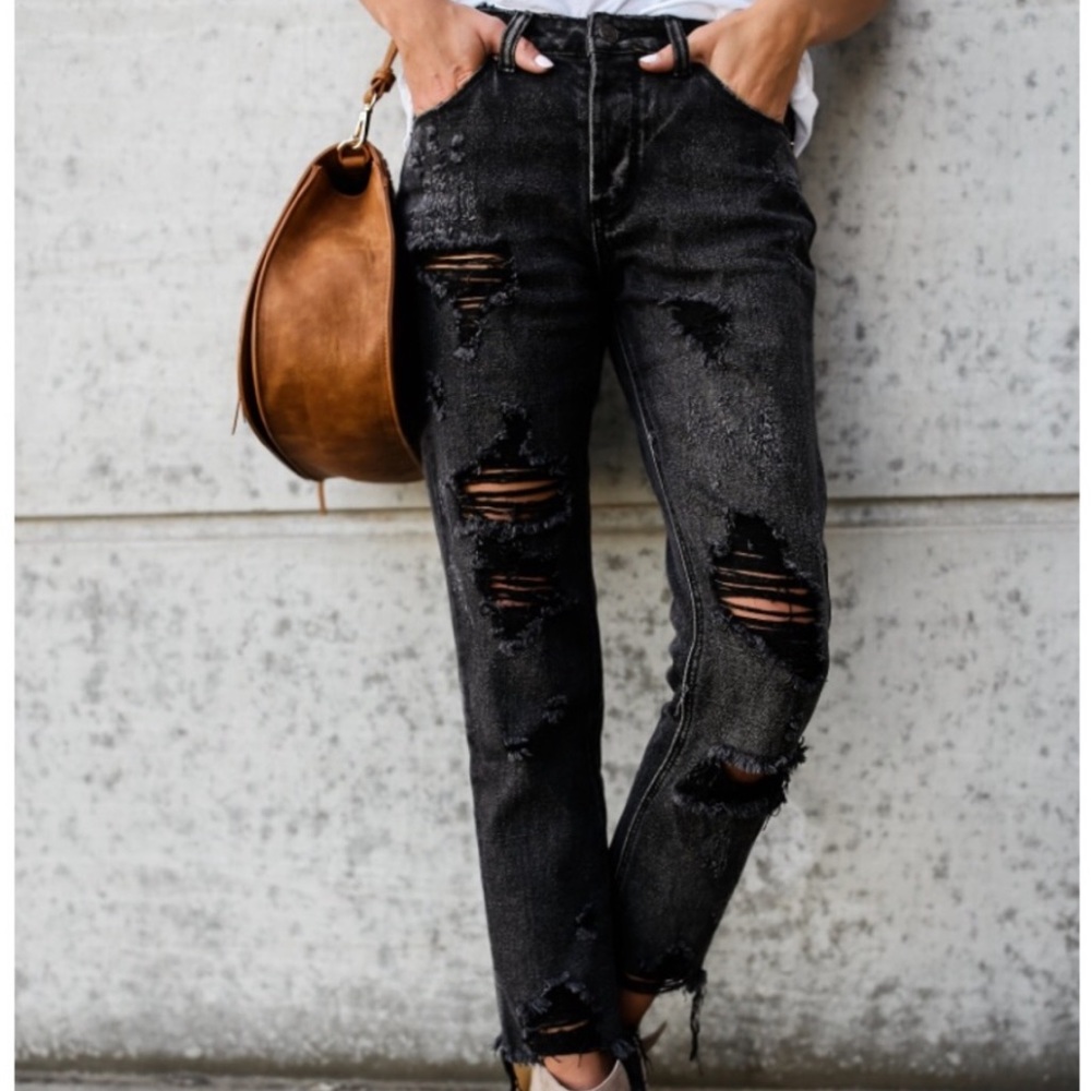 Destroyed boyfriend denim